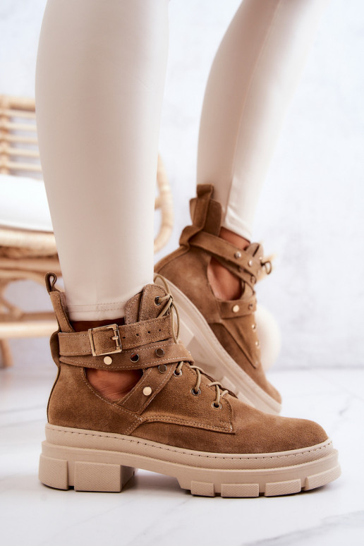 van suède Dames Laarzen Met uitsparingen bruine kleur Everly