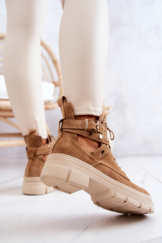 van suède Dames Laarzen Met uitsparingen bruine kleur Everly