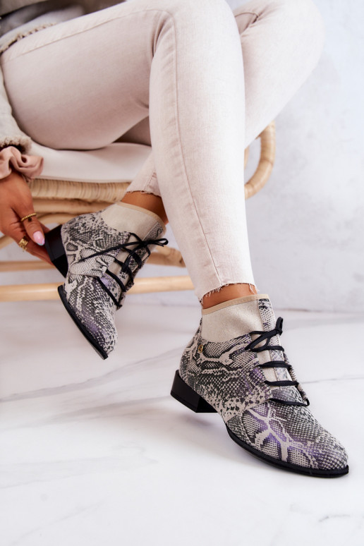 Dameslaarzen van suède Schoenen met imitatie slangenleer Het heeftciejka 04744-03 beige