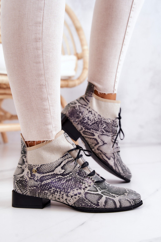 Dameslaarzen van suède Schoenen met imitatie slangenleer Het heeftciejka 04744-03 beige