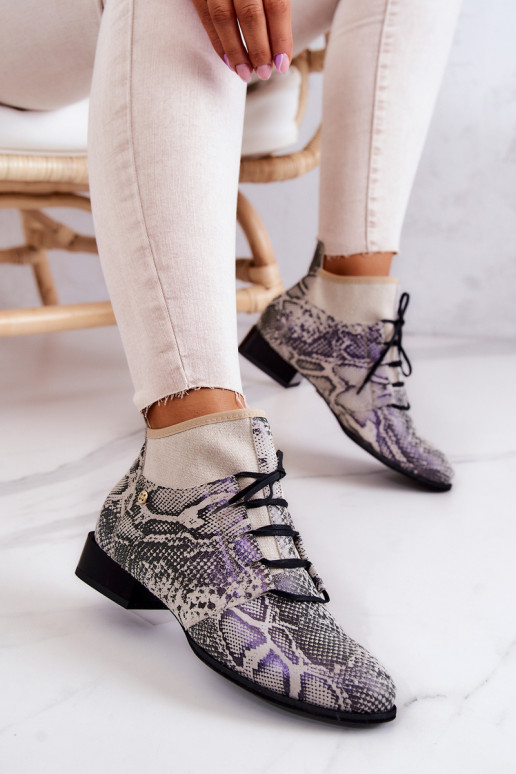 Dameslaarzen van suède Schoenen met imitatie slangenleer Het heeftciejka 04744-03 beige