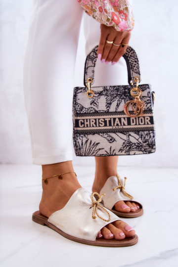 Zazoo 2659 Leren pantoffels Dames INit-gouden kleur