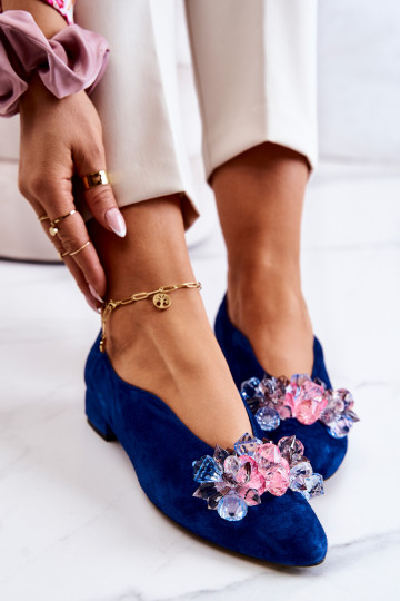 Elegante stijl van suède schoenen met ornamenten donkerblauIn McQueen