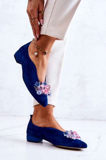 Elegante stijl van suède schoenen met ornamenten donkerblauIn McQueen 2