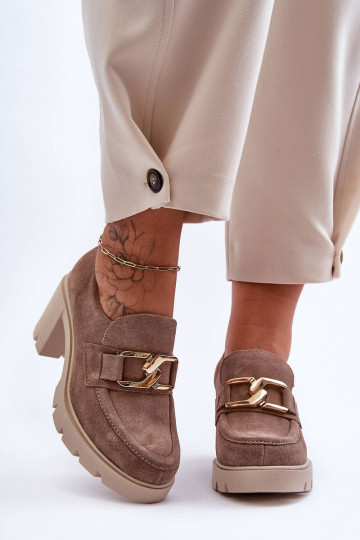 Elegante stijl schoenen met hakken met gouden details beige Lemar Harmell 2
