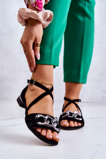 Zwarte dames suède sandalen met kettingen Laura Messi 2365 2