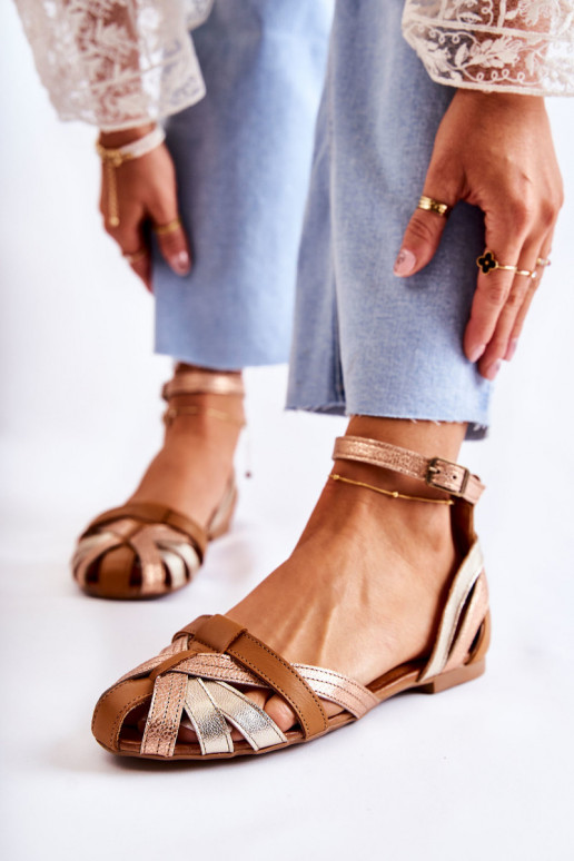 Leer Dames sandalen Het heeftciejka 01924-32 goud-bruine kleur Leer Dames sandalen Het heeftciejka 01924-32 goud-bruine kleur