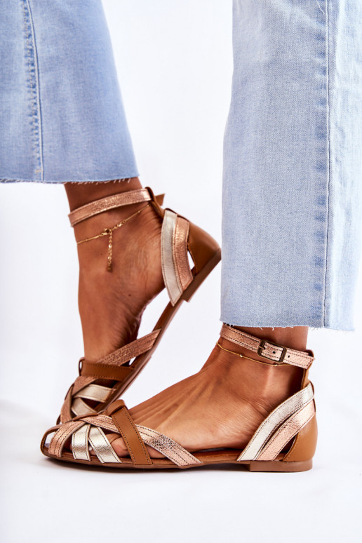 Leer Dames sandalen Het heeftciejka 01924-32 goud-bruine kleur Leer Dames sandalen Het heeftciejka 01924-32 goud-bruine kleur