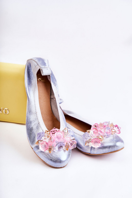 Zazoo 2749 Dames Ballerinas met glanzende gaten INit-blauIn Zazoo 2749 Dames Ballerinas met glanzende gaten INit-blauIn