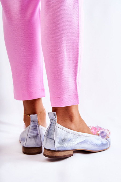 Zazoo 2749 Dames Ballerinas met glanzende gaten INit-blauIn Zazoo 2749 Dames Ballerinas met glanzende gaten INit-blauIn