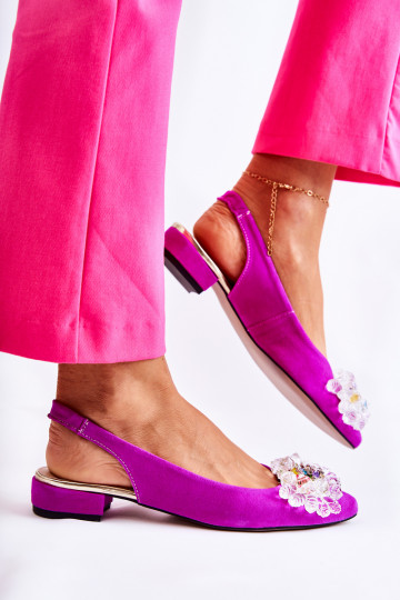 Ballerinas van suède met hakken met ornamenten Donker roze Elenie