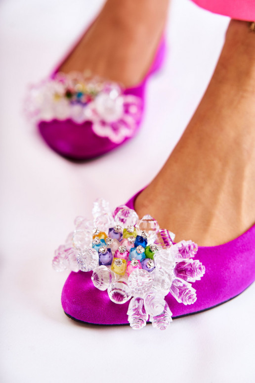 Ballerinas van suède met hakken met ornamenten Donker roze Elenie