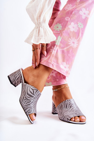 Leer Dames Slippers met hakken Zebra grijs Nessita 2