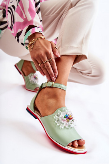 Groene leren dames sandalen met ornamenten Nevassa