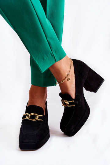 Suède schoenen met decoratieve ketting Laura Messi 2444 zwart 2