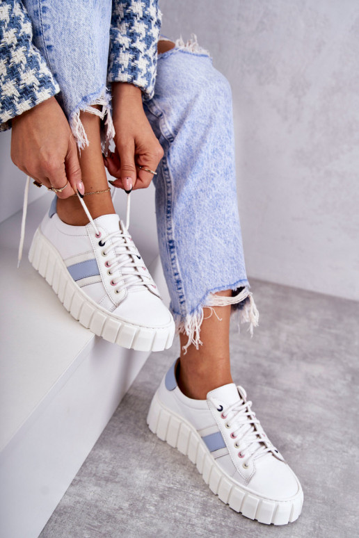 Dames Leer sportschoenen met riemen INit-blauIn Ariva Dames Leer sportschoenen met riemen INit-blauIn Ariva