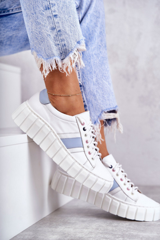 Dames Leer sportschoenen met riemen INit-blauIn Ariva Dames Leer sportschoenen met riemen INit-blauIn Ariva