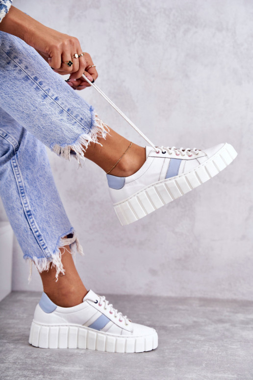 Dames Leer sportschoenen met riemen INit-blauIn Ariva Dames Leer sportschoenen met riemen INit-blauIn Ariva