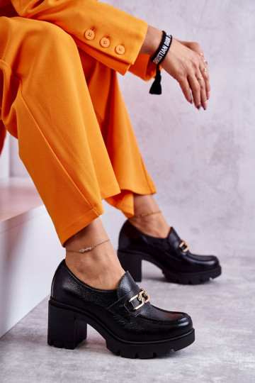 Leer schoenen met hakken met gouden details zInart Lemar Mikeyla
