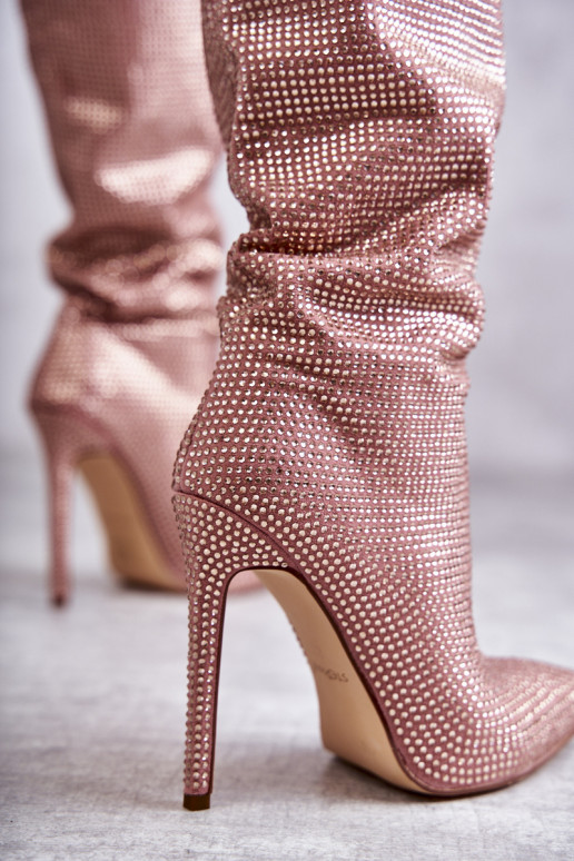 In de mode laarzen met dunne hakken met sprankelende gaten roze Lovisa In de mode laarzen met dunne hakken met sprankelende gaten roze Lovisa