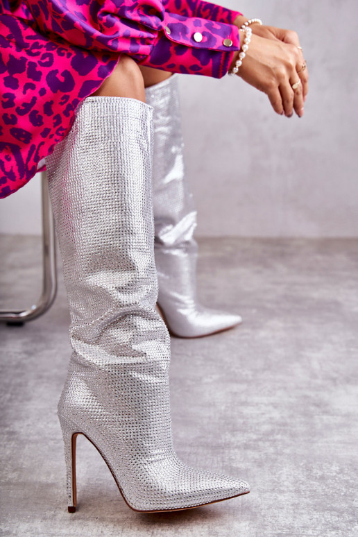 In de mode laarzen met dunne hakken met sprankelende gaten zilvere kleur Lovisa