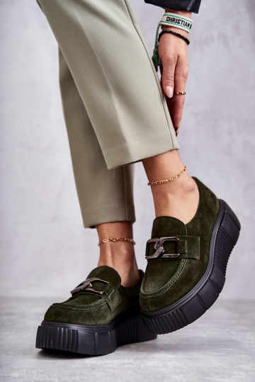 In de mode van suède schoenen met platform kaki kleuren Lemar Het heeftrsol 2