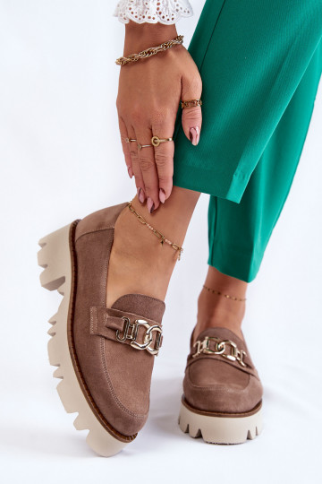 van suède schoenen met ornamenten Laura Messi 2489 bruine kleur