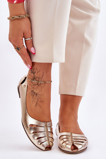 Zazoo 10009 Comfortabele ballerinas van echt leer Dames gouden kleur