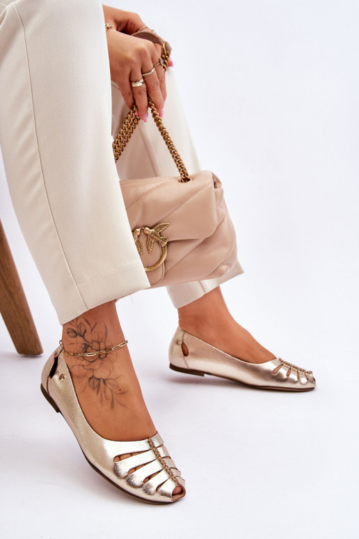 Zazoo 10009 Comfortabele ballerinas van echt leer Dames gouden kleur