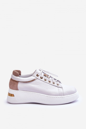 Dames leren sportieve schoenen met platform in witte kleur Caressa 2