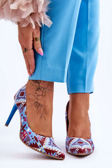 In de mode Leer Hakken LeInski Shoes 2659 blauInrood