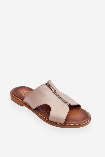 Dames slippers met decoratieve ritsen in zandkleur Lemar Clarence