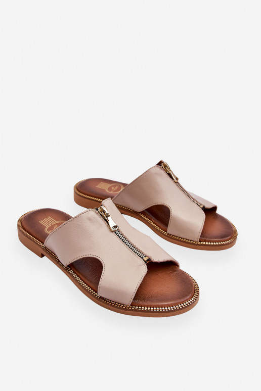 Dames Slippers met decoratieve ritsen beige Lemar Clarence Dames Slippers met decoratieve ritsen beige Lemar Clarence