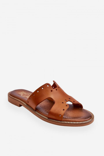 Zazoo 40326 dames slippers met decoratieve uitsparingen in bruin