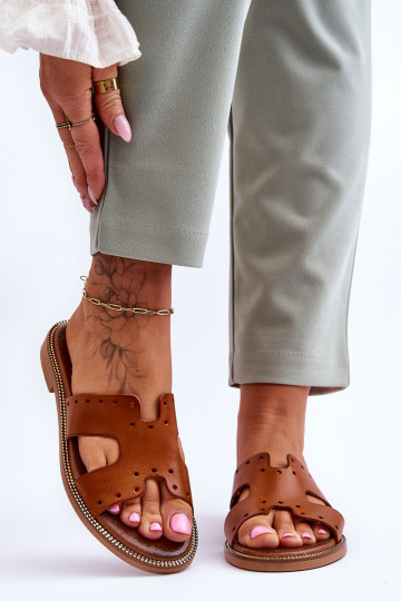 Zazoo 40326 Dames Slippers Met decoratieve uitsparingen bruine kleur 2