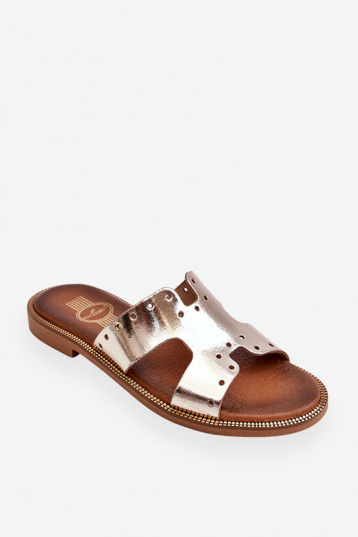 Zazoo 40326 Dames Slippers Met decoratieve uitsparingen gouden kleur Zazoo 40326 Dames Slippers Met decoratieve uitsparingen gouden kleur