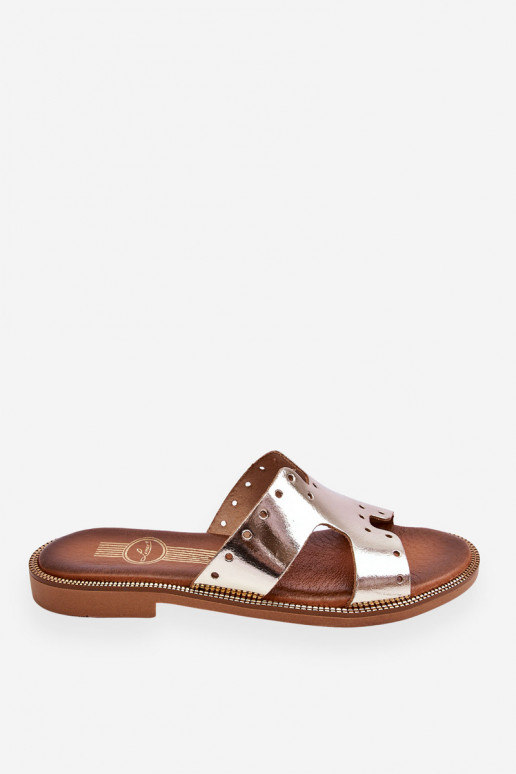 Zazoo 40326 Dames Slippers Met decoratieve uitsparingen gouden kleur Zazoo 40326 Dames Slippers Met decoratieve uitsparingen gouden kleur