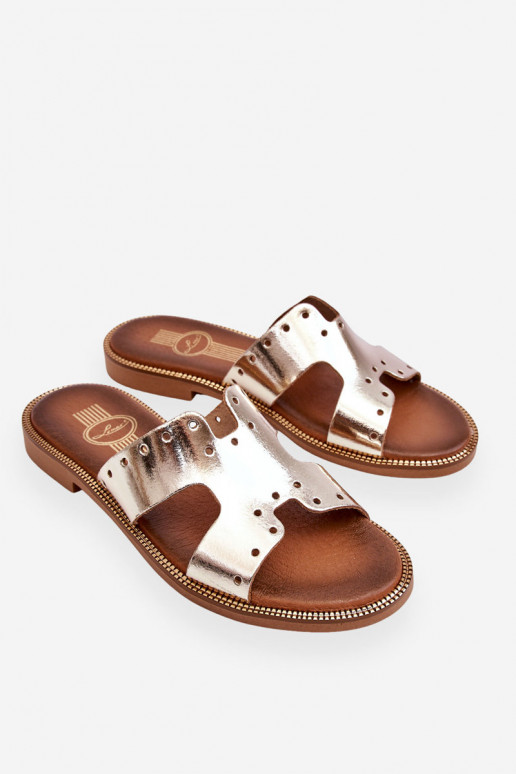 Zazoo 40326 Dames Slippers Met decoratieve uitsparingen gouden kleur Zazoo 40326 Dames Slippers Met decoratieve uitsparingen gouden kleur