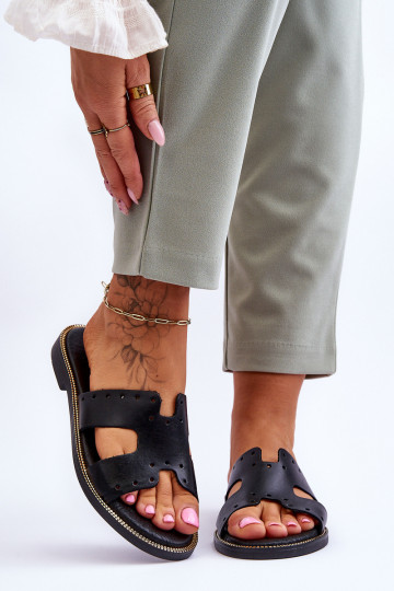 Zazoo 40326 dames slippers met decoratieve uitsparingen in zwart 2