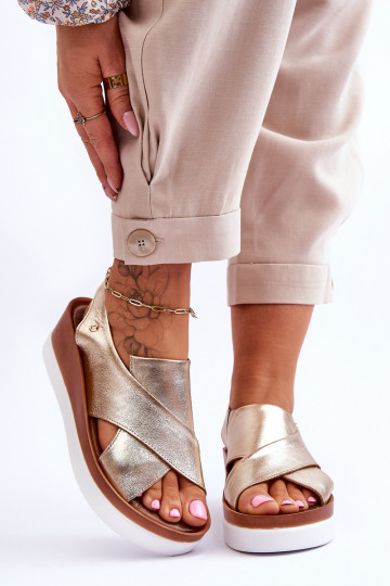Leren platform sandalen in goudkleur Morgan