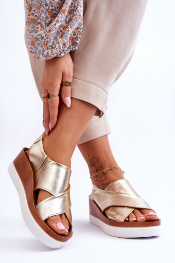 Leren platform sandalen in goudkleur Morgan 2