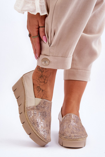 Leren casual schoenen met platform Tai turiciejka 5814A-10 zandkleur