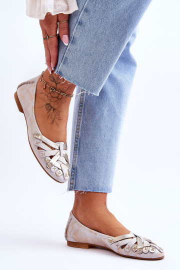 Dames Ballerinas Het heeftciejka 01358-22 beige-gouden kleur 2