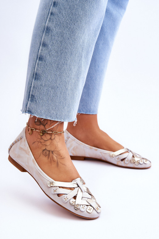 Dames Ballerinas Het heeftciejka 01358-22 beige-gouden kleur
