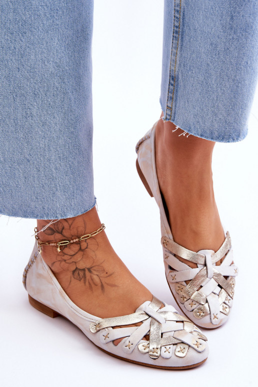 Dames Ballerinas Het heeftciejka 01358-22 beige-gouden kleur