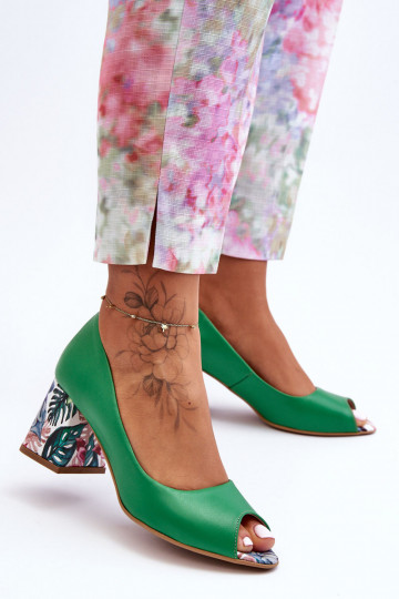 Leren schoenen met versierde hakken Lerskis Shoes 2608/K groen