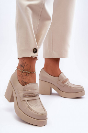 Leren schoenen met hakken en ornamenten Lemar Gelanor zandkleur