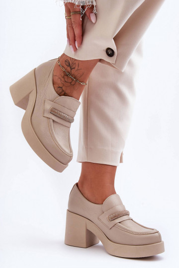 Leer schoenen met hakken met ornamenten beige Lemar Gelanor 2