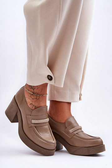 Leer schoenen met hakken met ornamenten beige Lemar Gelanor