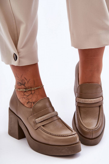Leer schoenen met hakken met ornamenten beige Lemar Gelanor 2